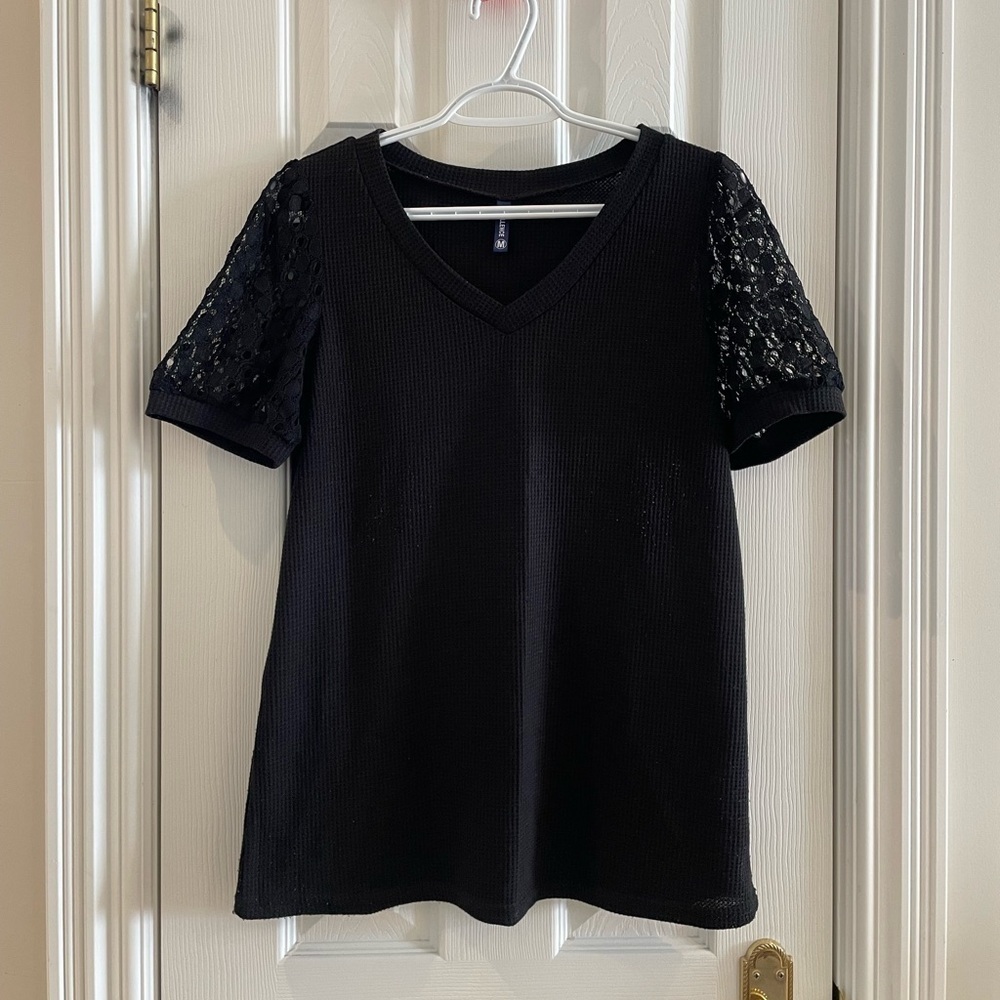 Black top with lace sleeves